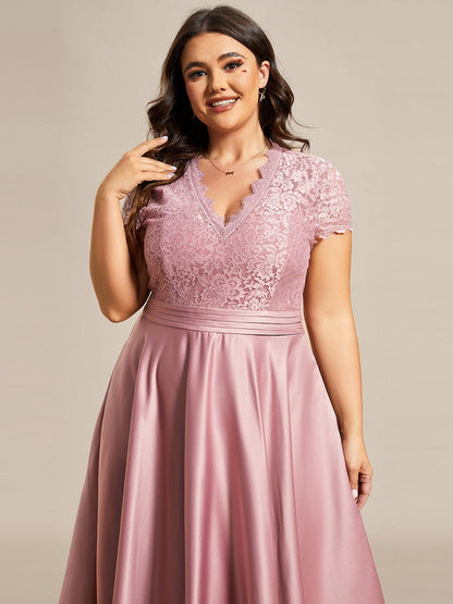 Elegant Plus Size Lace A-line Cocktail Dress with Pockets