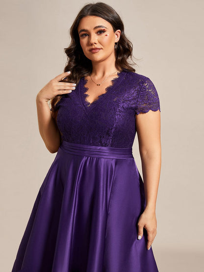 Elegant Plus Size Lace A-line Cocktail Dress with Pockets