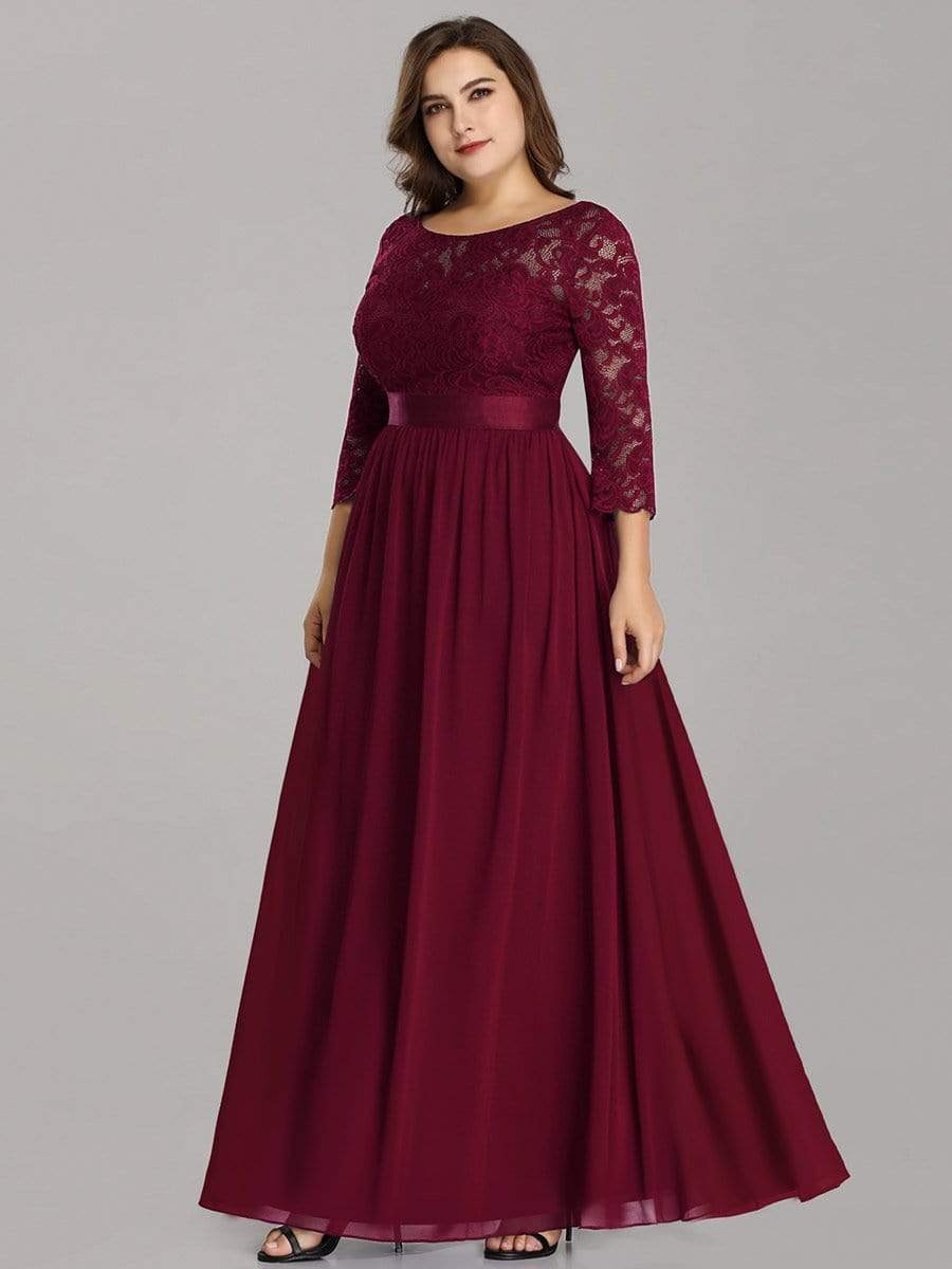 Elegant Plus Size Lace Evening Gown with Long Sleeves