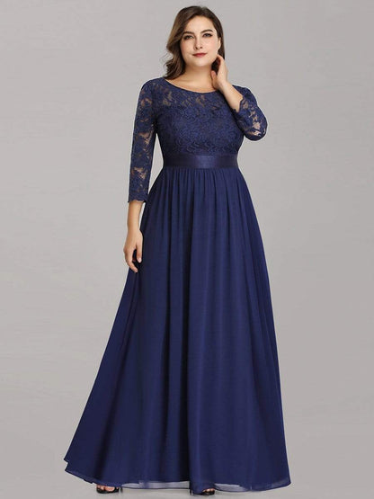 Elegant Plus Size Lace Evening Gown with Long Sleeves