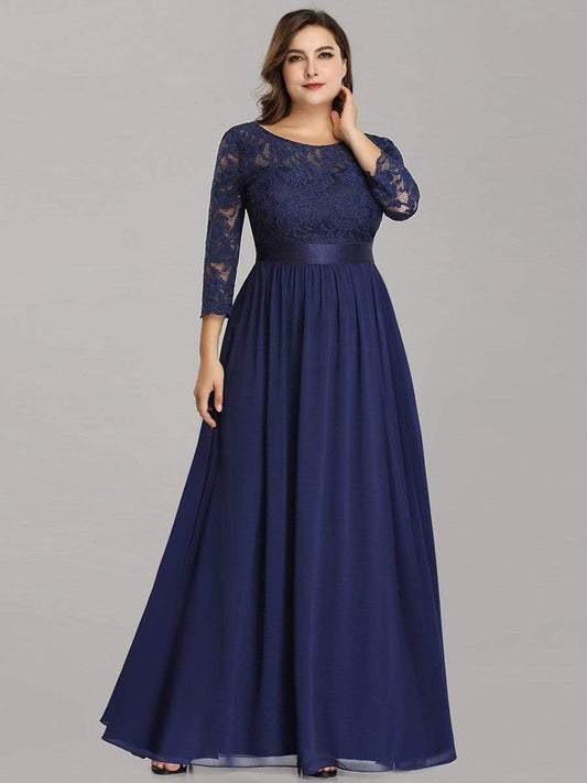 Elegant Plus Size Lace Evening Gown with Long Sleeves
