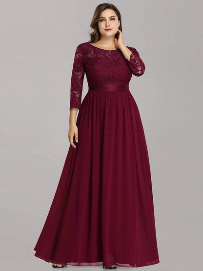 Elegant Plus Size Lace Evening Gown with Long Sleeves