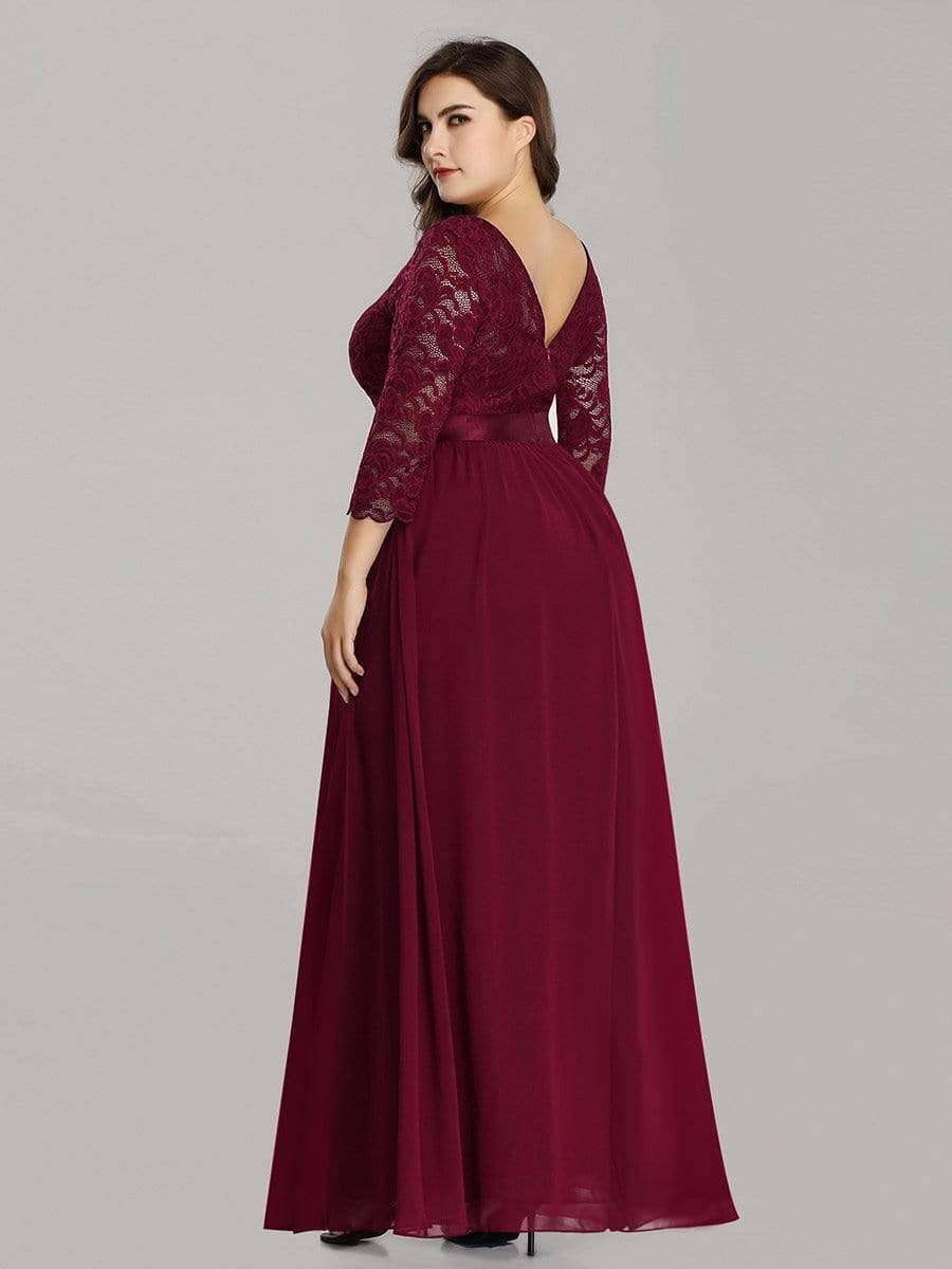 Elegant Plus Size Lace Evening Gown with Long Sleeves