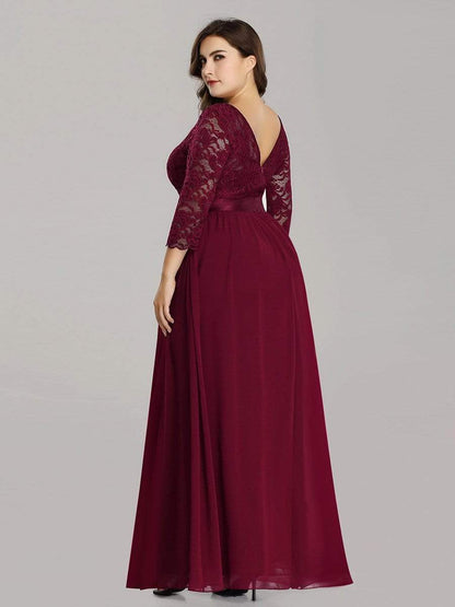 Elegant Plus Size Lace Evening Gown with Long Sleeves
