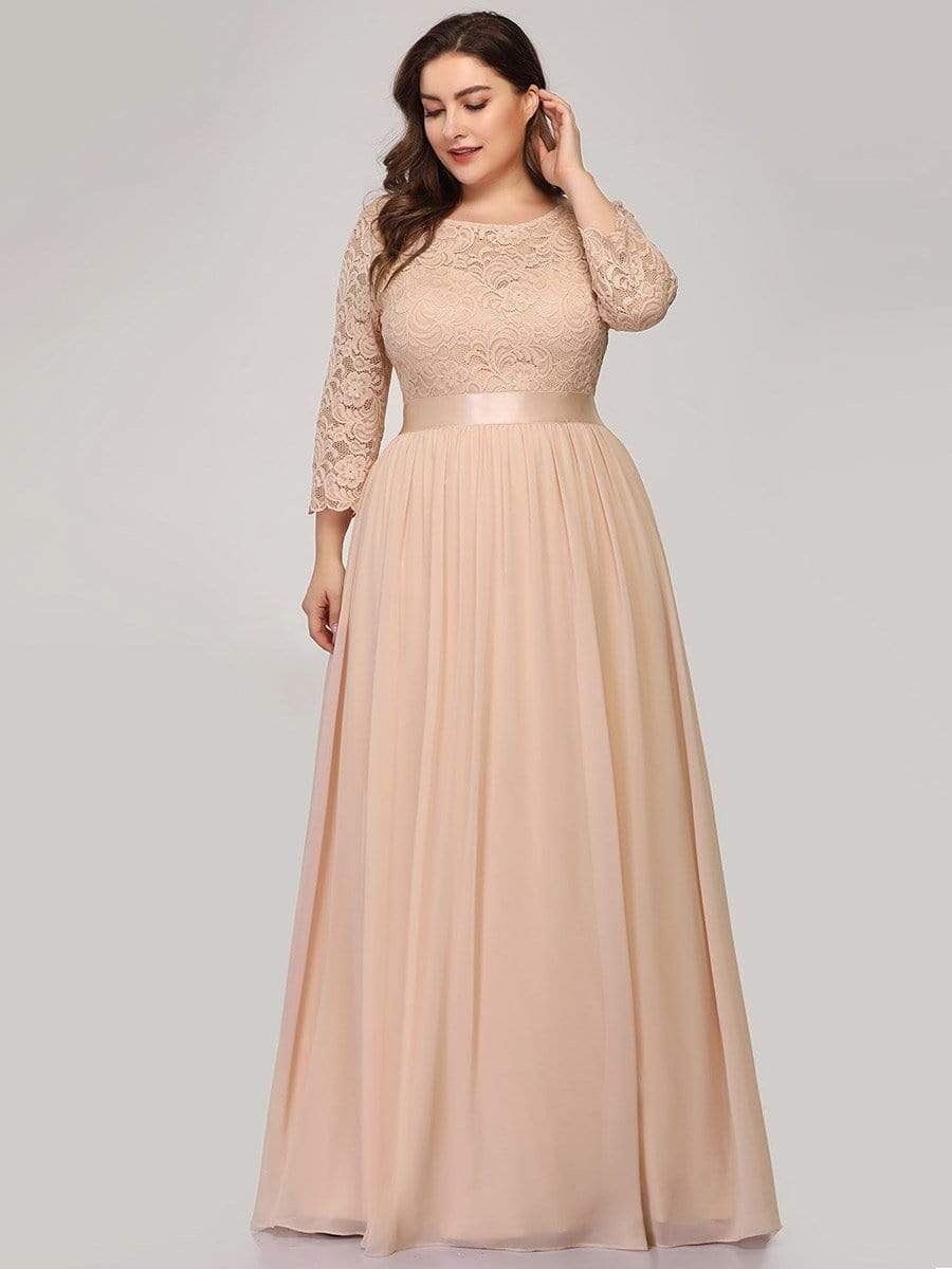 Elegant Plus Size Lace Evening Gown with Long Sleeves
