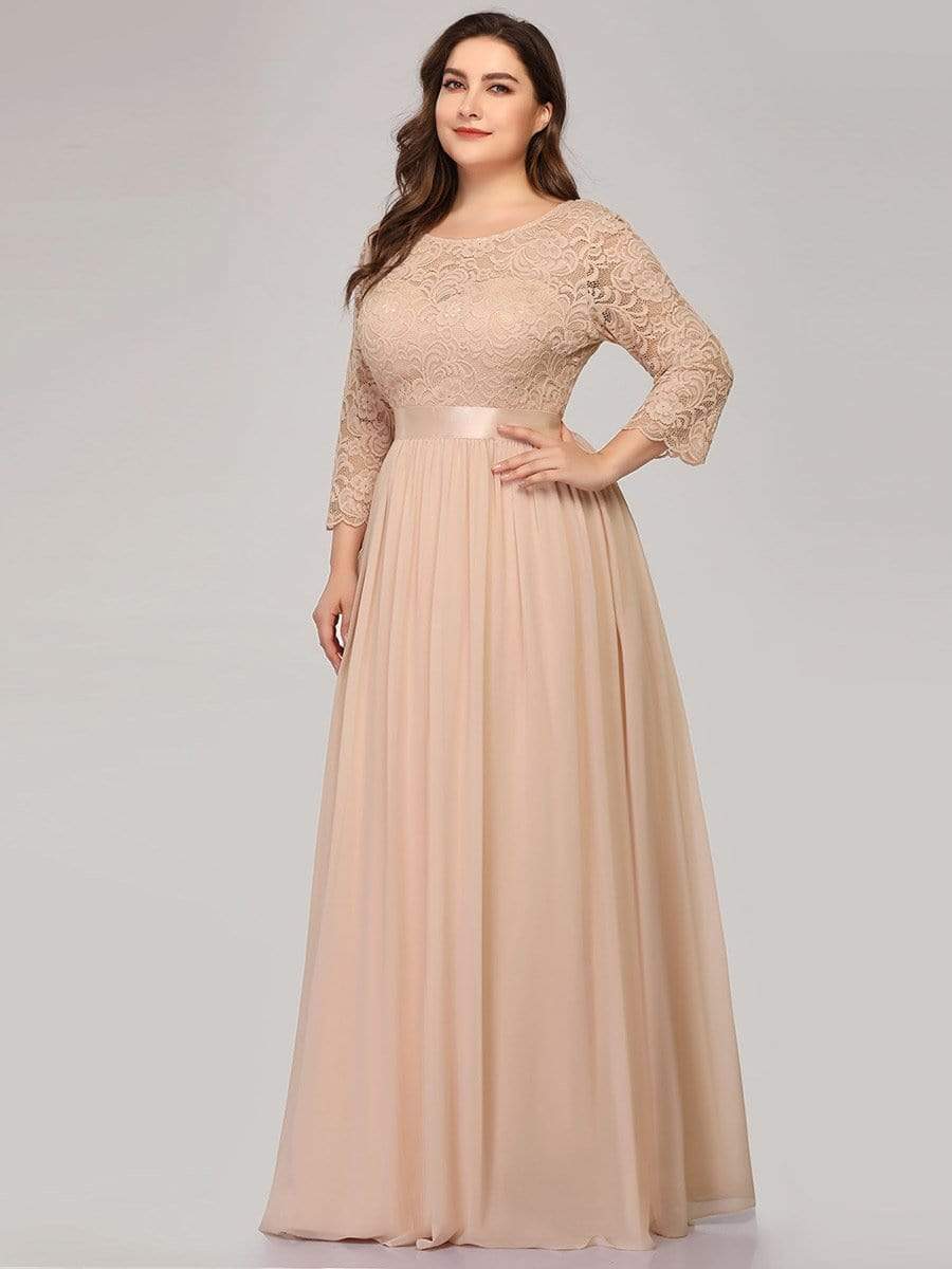 Elegant Plus Size Lace Evening Gown with Long Sleeves