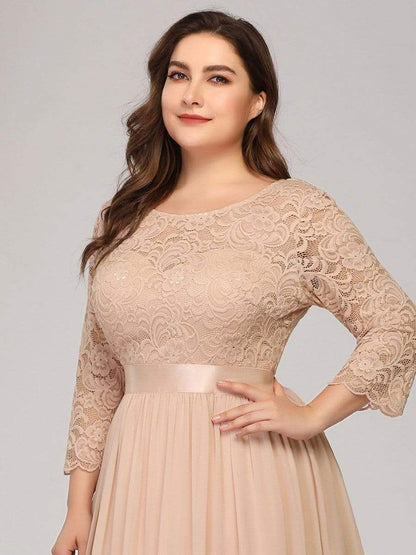 Elegant Plus Size Lace Evening Gown with Long Sleeves