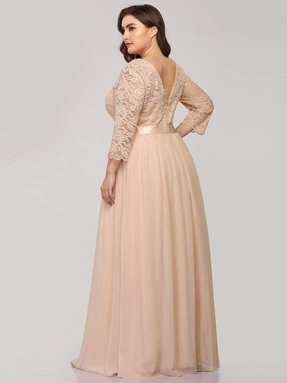 Elegant Plus Size Lace Evening Gown with Long Sleeves