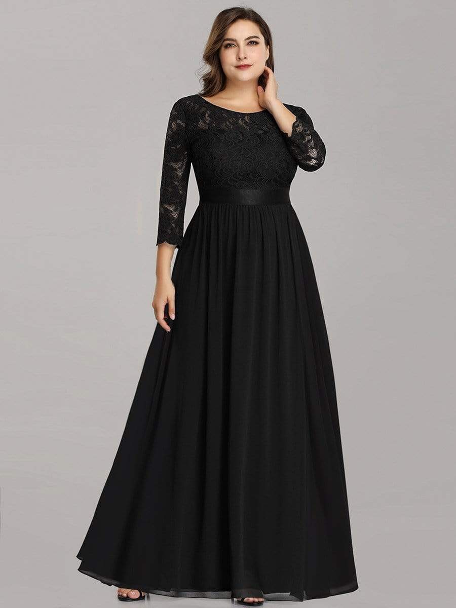Elegant Plus Size Lace Evening Gown with Long Sleeves