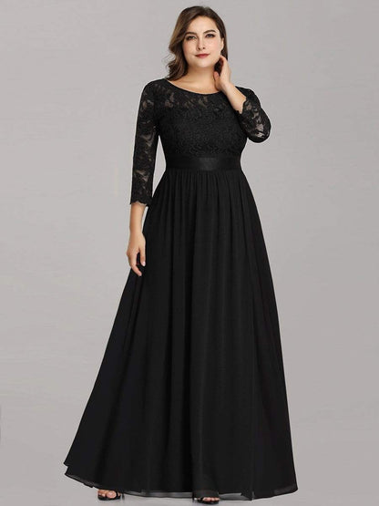 Elegant Plus Size Lace Evening Gown with Long Sleeves