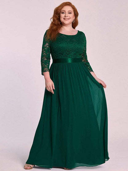 Elegant Plus Size Lace Evening Gown with Long Sleeves