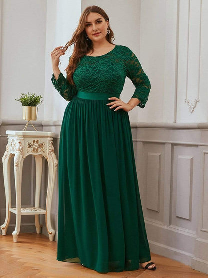 Elegant Plus Size Lace Evening Gown with Long Sleeves
