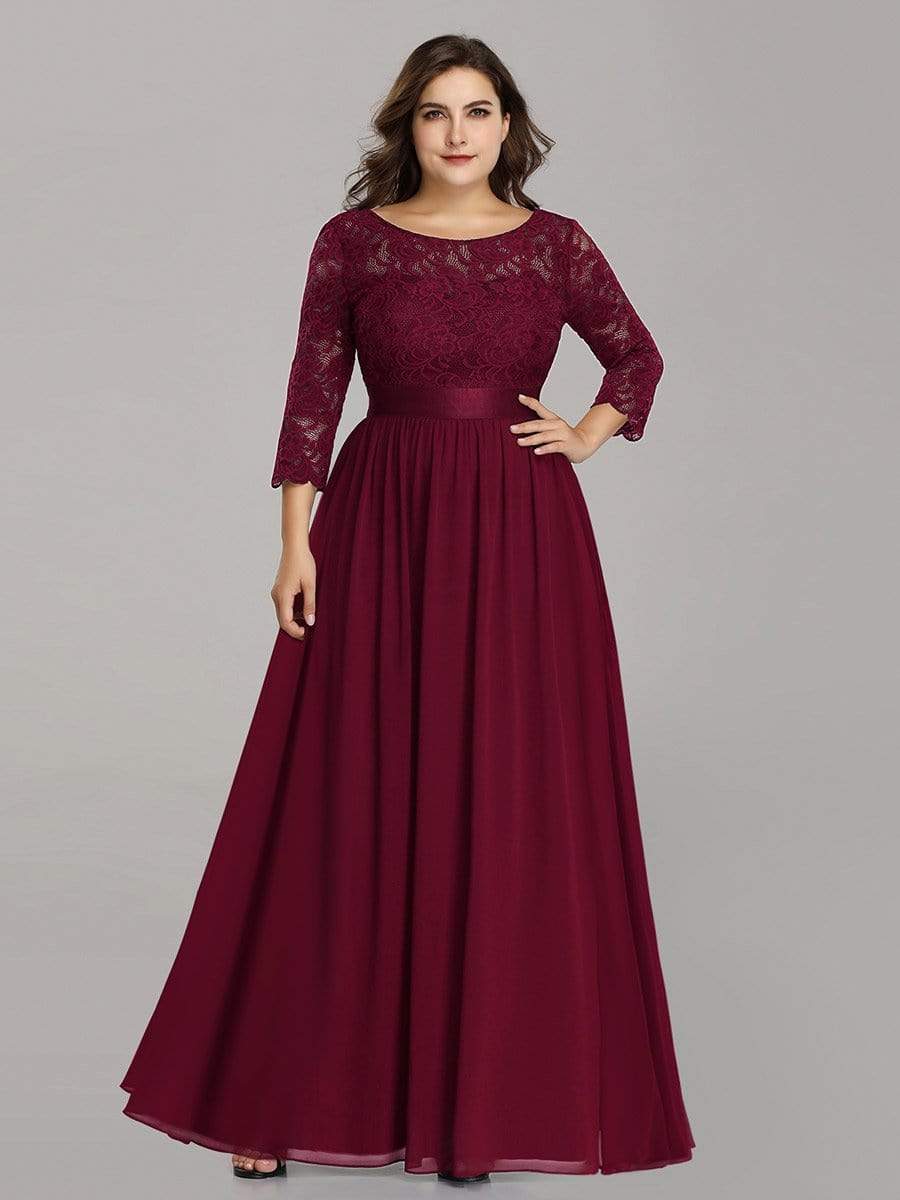 Elegant Plus Size Lace Evening Gown with Long Sleeves