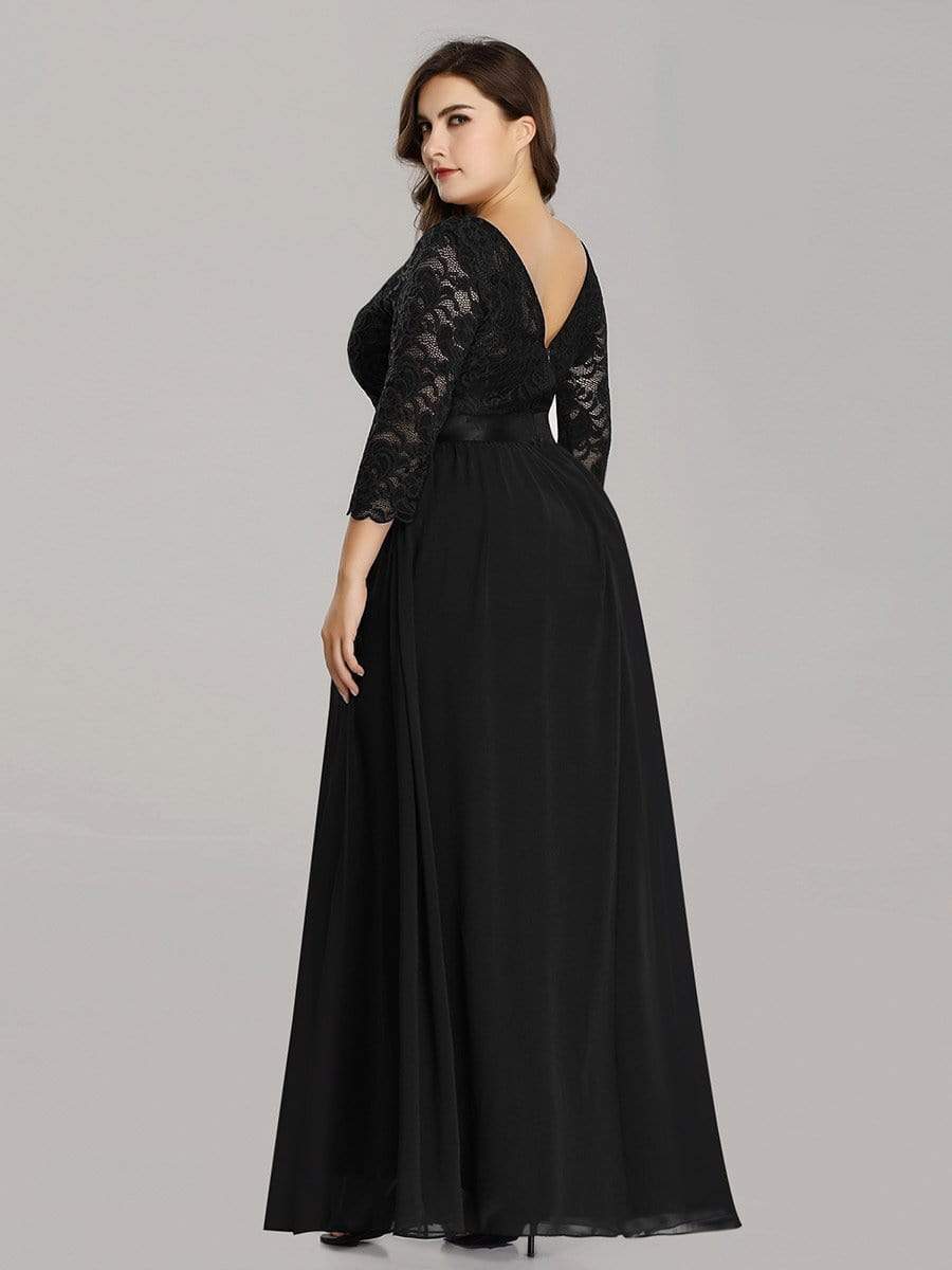 Elegant Plus Size Lace Evening Gown with Long Sleeves