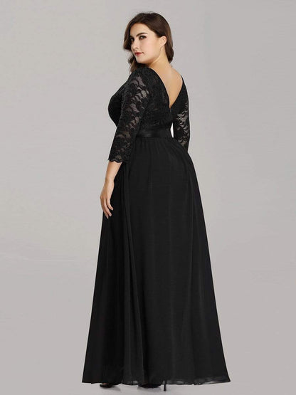 Elegant Plus Size Lace Evening Gown with Long Sleeves