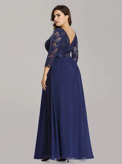 Elegant Plus Size Lace Evening Gown with Long Sleeves