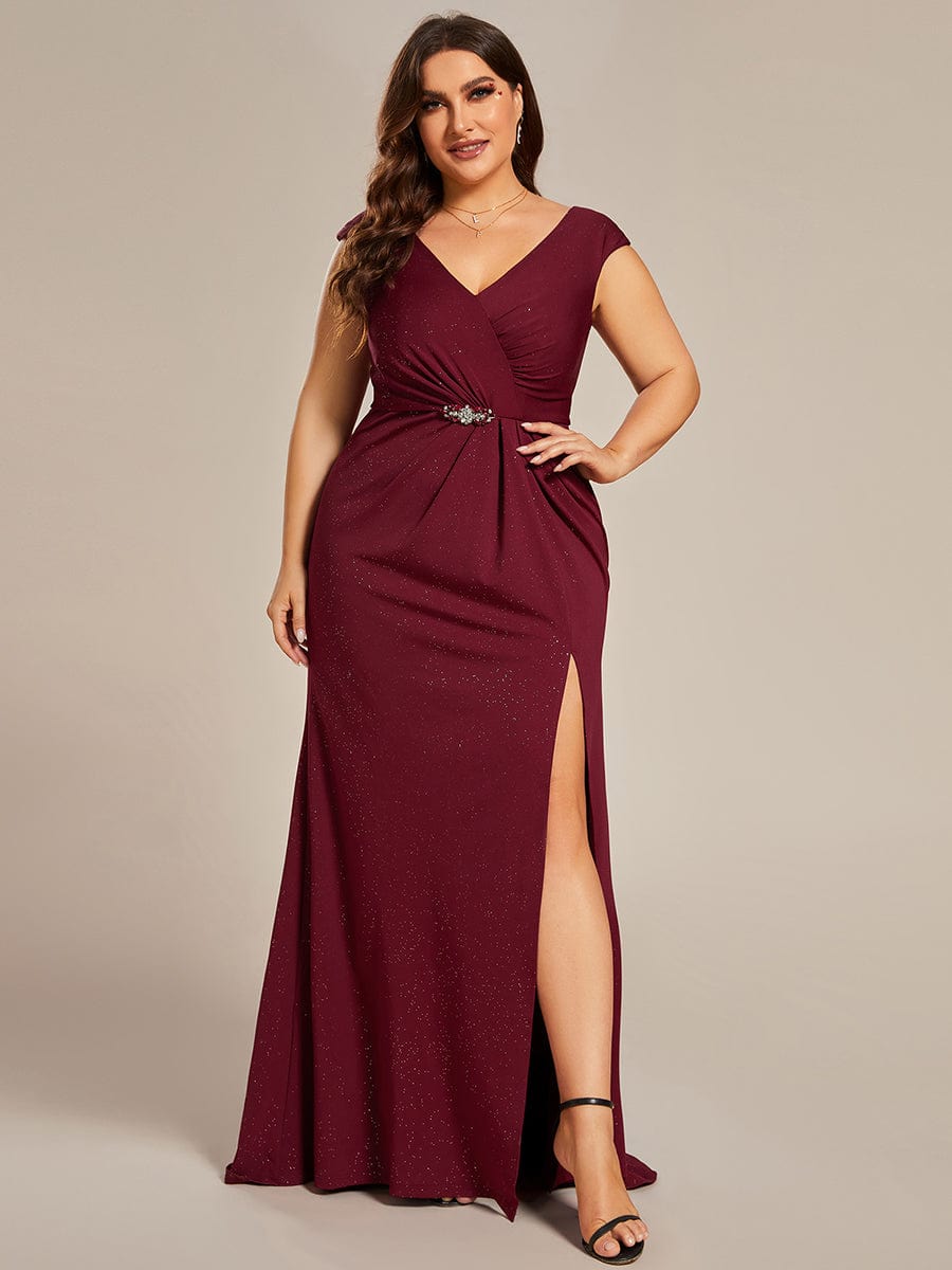 Elegant Plus Size Mother of the Bride Dress with Cap Sleeves and Side Split