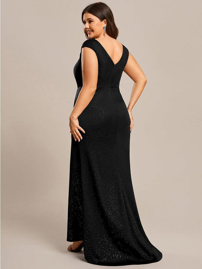 Elegant Plus Size Mother of the Bride Dress with Cap Sleeves and Side Split
