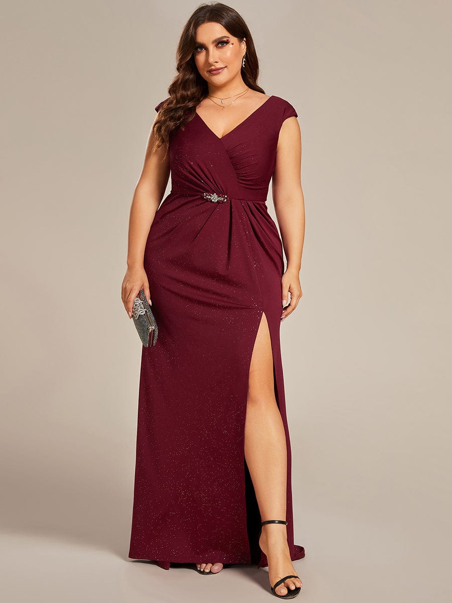 Elegant Plus Size Mother of the Bride Dress with Cap Sleeves and Side Split