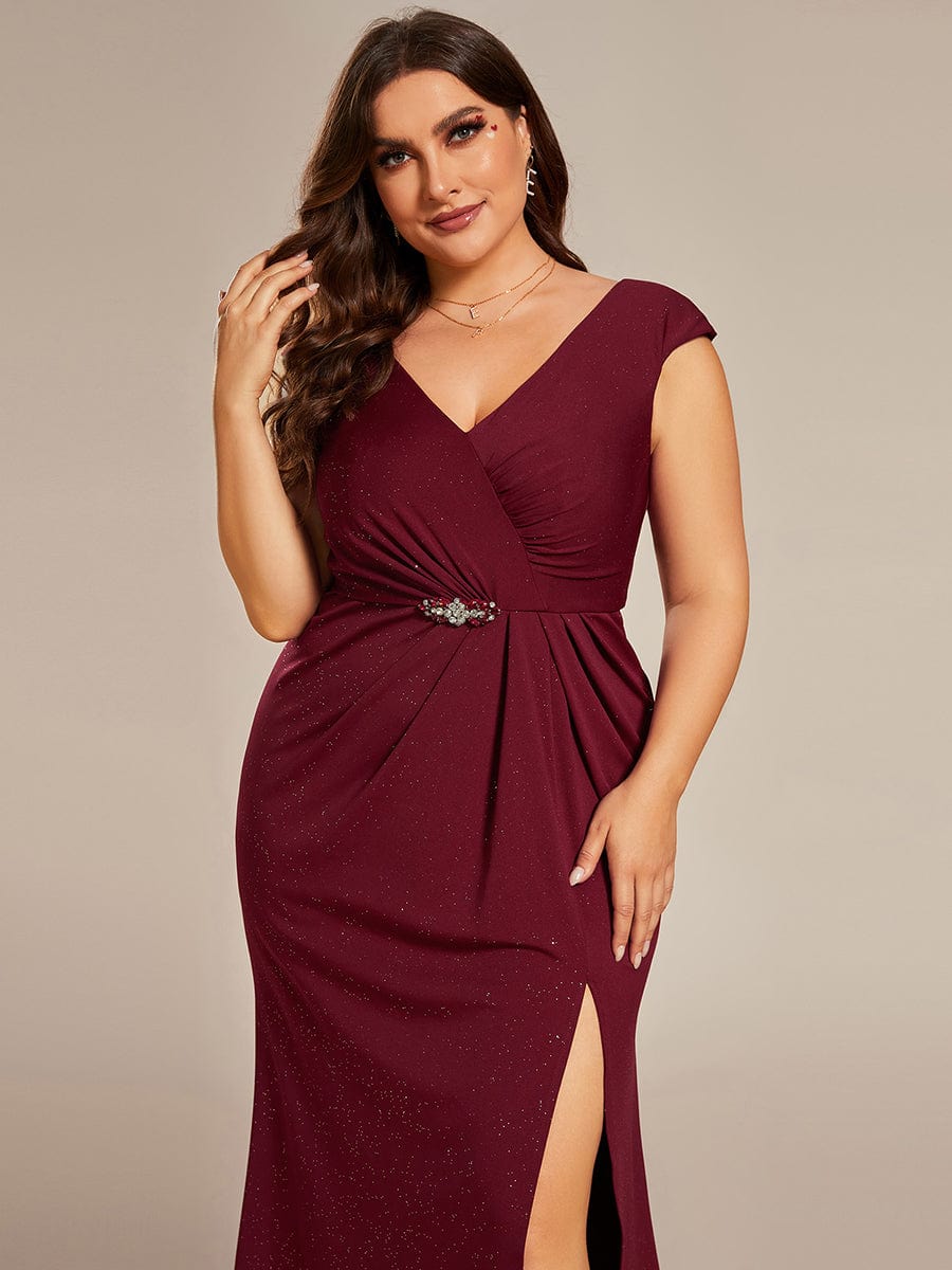 Elegant Plus Size Mother of the Bride Dress with Cap Sleeves and Side Split