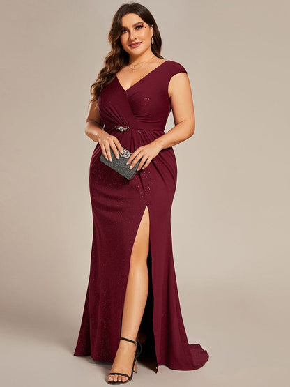 Elegant Plus Size Mother of the Bride Dress with Cap Sleeves and Side Split
