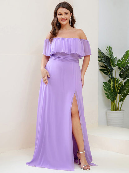 Elegant Plus Size Off-Shoulder Bridesmaid Dress with Thigh-High Split