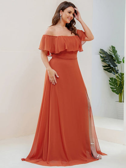 Elegant Plus Size Off-Shoulder Bridesmaid Dress with Thigh-High Split
