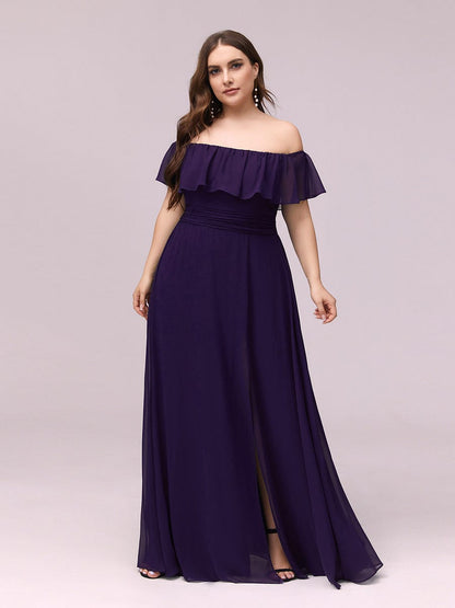 Elegant Plus Size Off-Shoulder Bridesmaid Dress with Thigh-High Split
