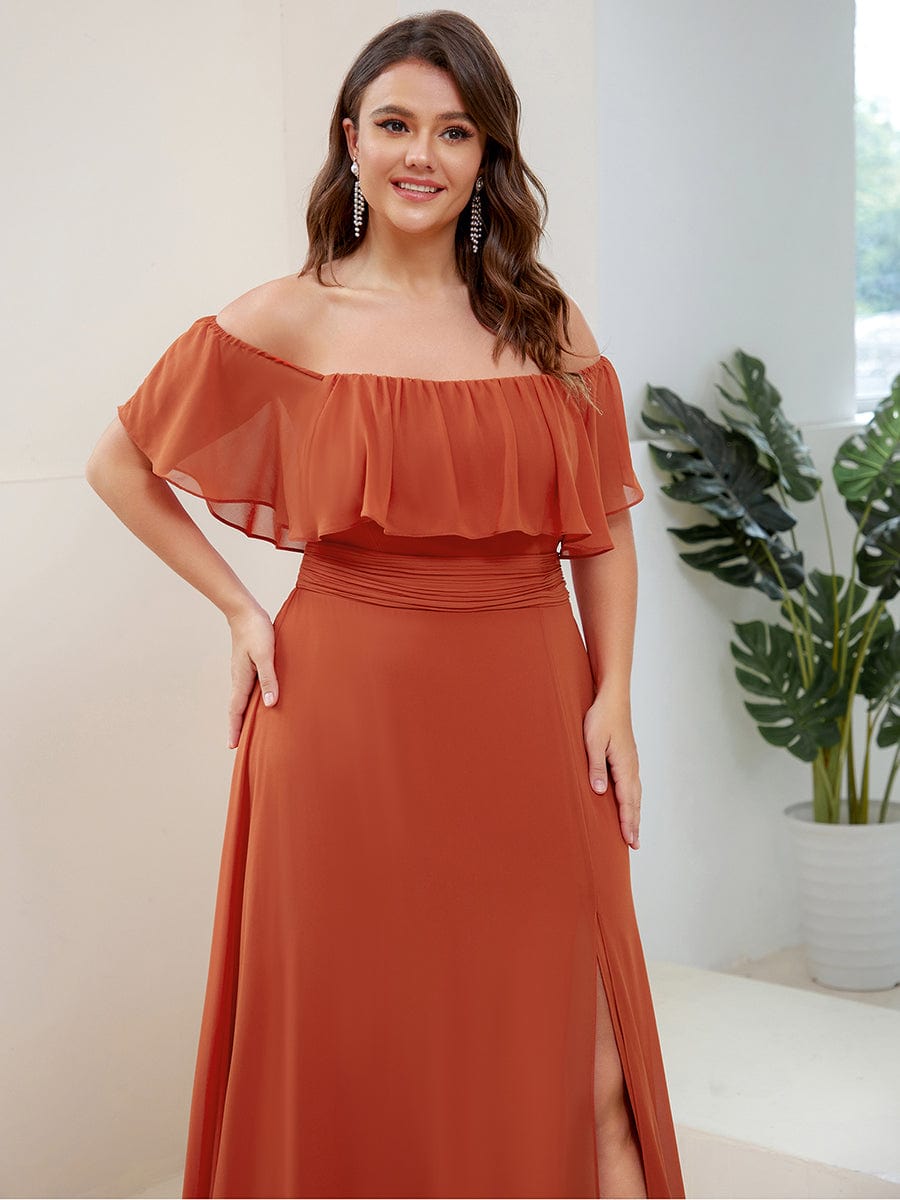 Elegant Plus Size Off-Shoulder Bridesmaid Dress with Thigh-High Split