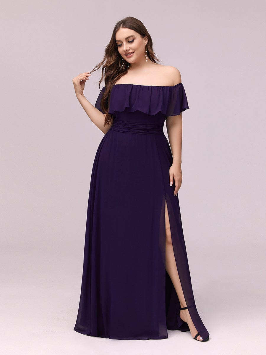 Elegant Plus Size Off-Shoulder Bridesmaid Dress with Thigh-High Split