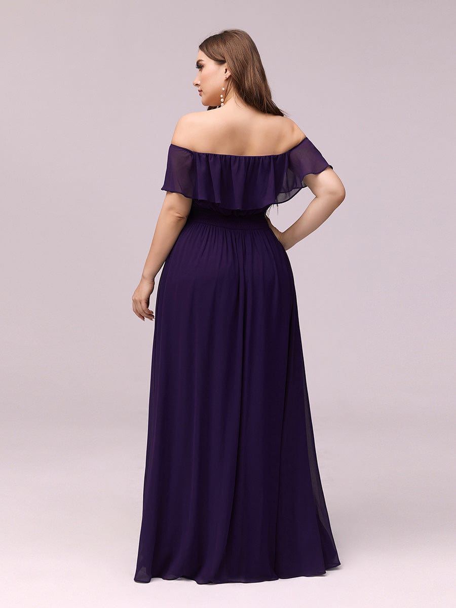 Elegant Plus Size Off-Shoulder Bridesmaid Dress with Thigh-High Split
