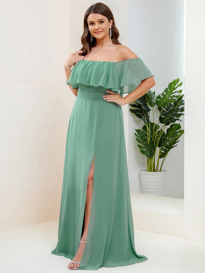 Elegant Plus Size Off-Shoulder Bridesmaid Dress with Thigh-High Split