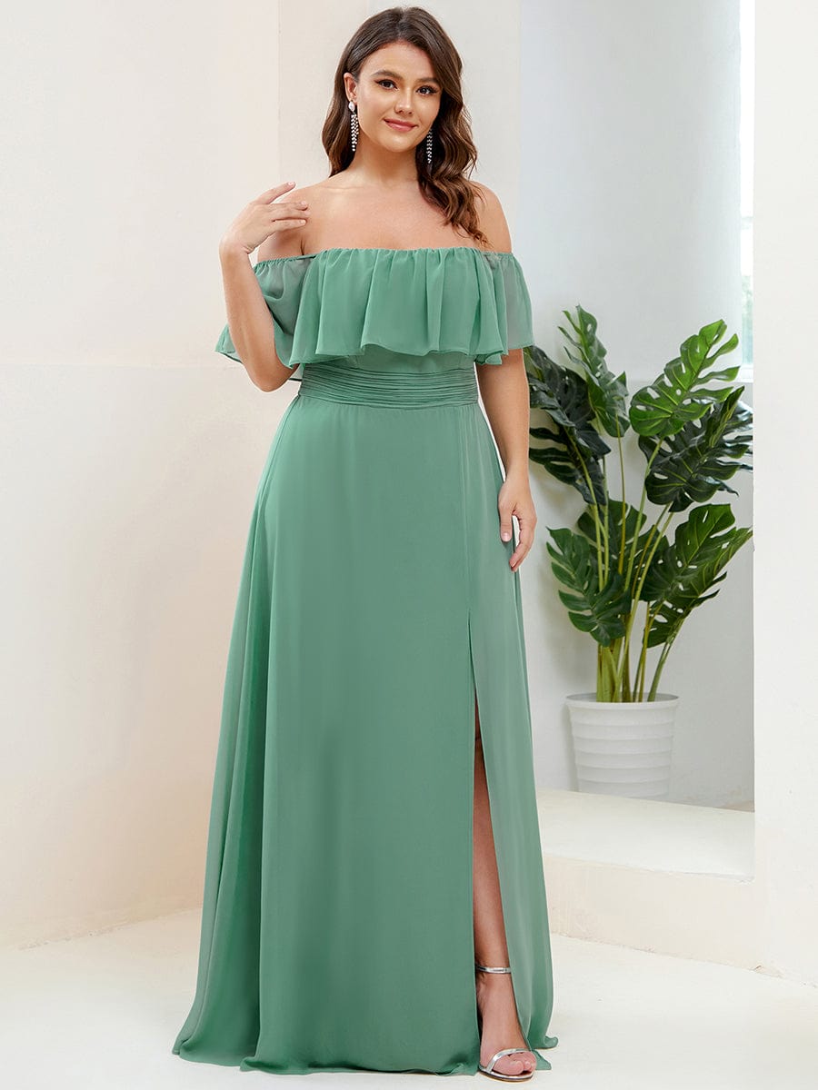 Elegant Plus Size Off-Shoulder Bridesmaid Dress with Thigh-High Split