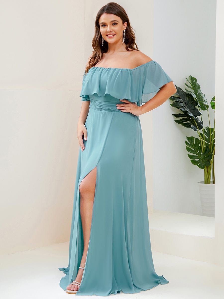 Elegant Plus Size Off-Shoulder Bridesmaid Dress with Thigh-High Split