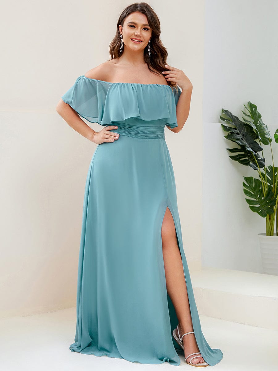 Elegant Plus Size Off-Shoulder Bridesmaid Dress with Thigh-High Split