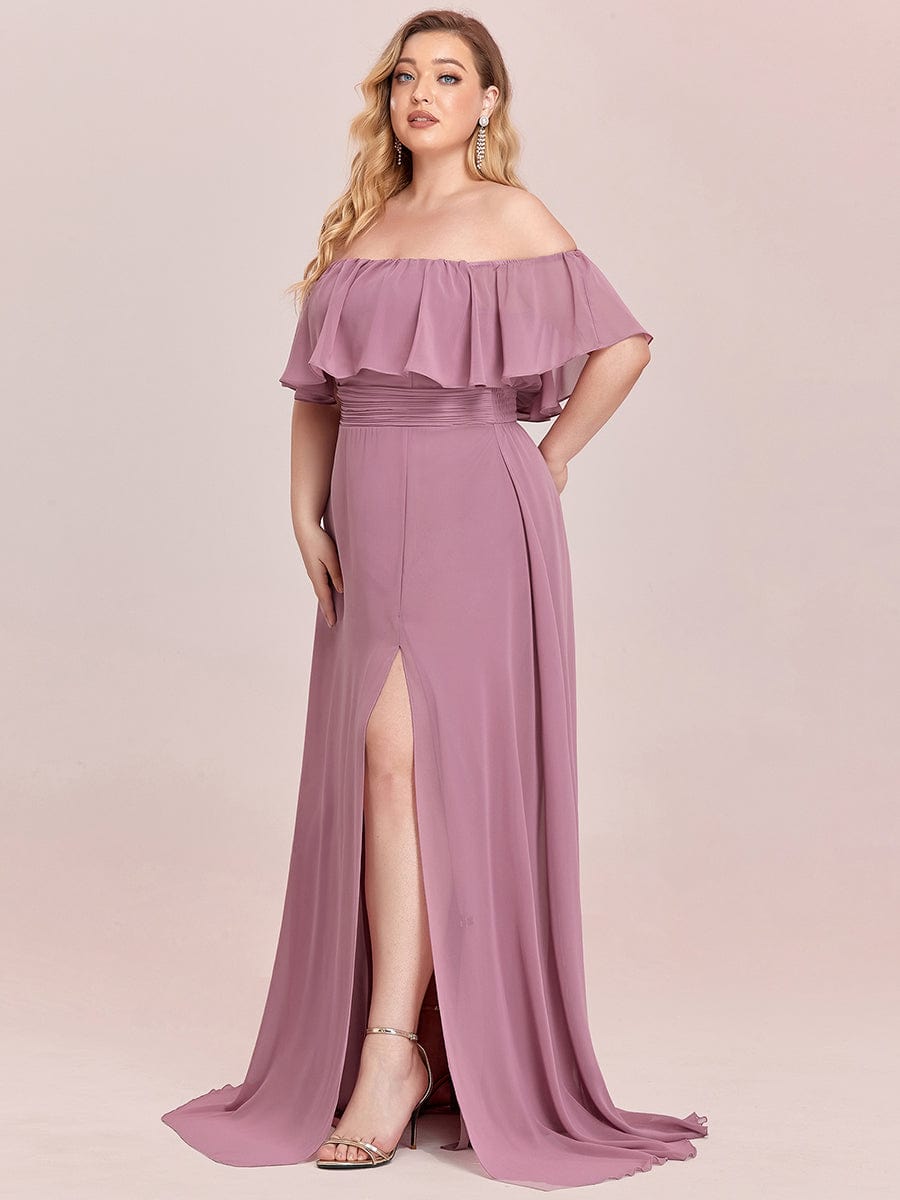 Elegant Plus Size Off-Shoulder Bridesmaid Dress with Thigh-High Split
