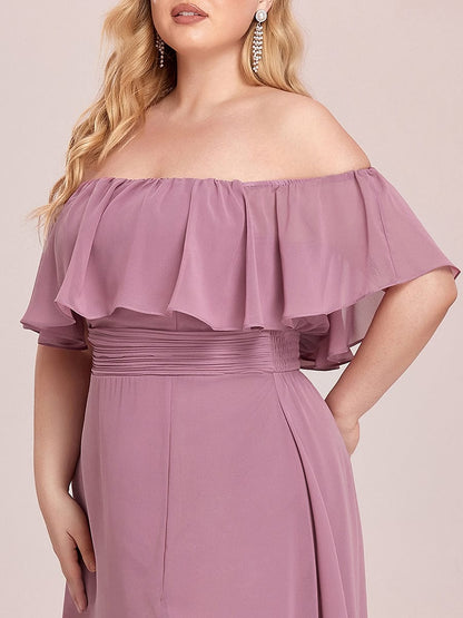 Elegant Plus Size Off-Shoulder Bridesmaid Dress with Thigh-High Split