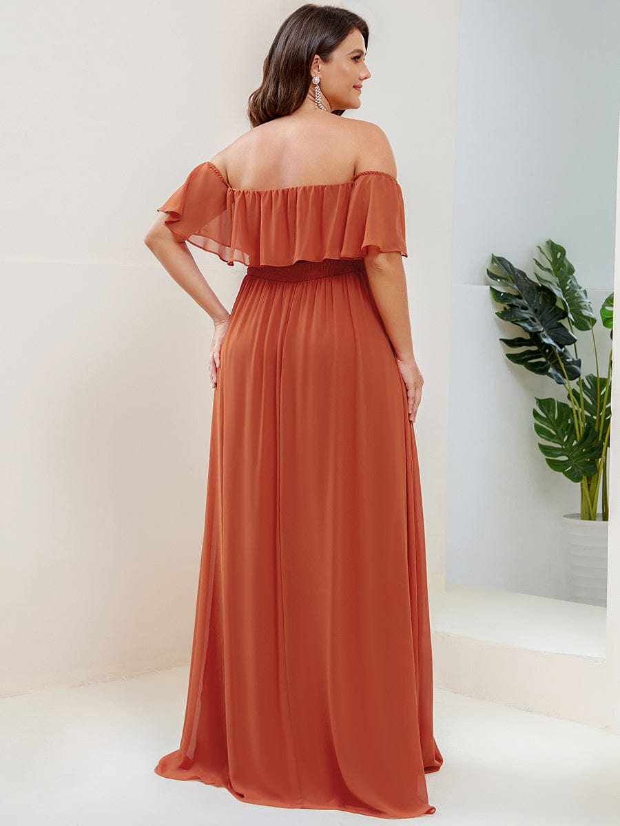 Elegant Plus Size Off-Shoulder Bridesmaid Dress with Thigh-High Split