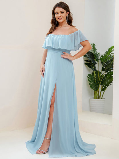 Elegant Plus Size Off-Shoulder Bridesmaid Dress with Thigh-High Split
