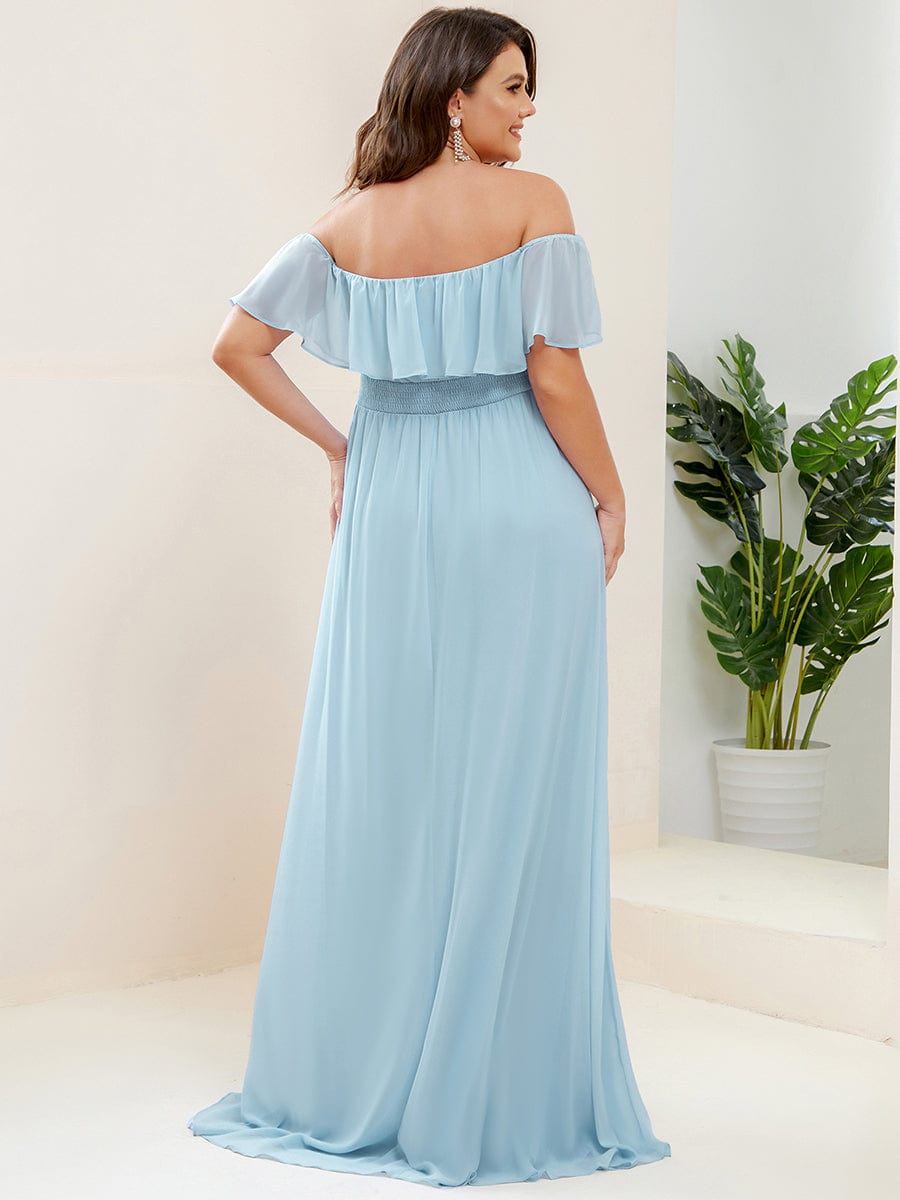 Elegant Plus Size Off-Shoulder Bridesmaid Dress with Thigh-High Split