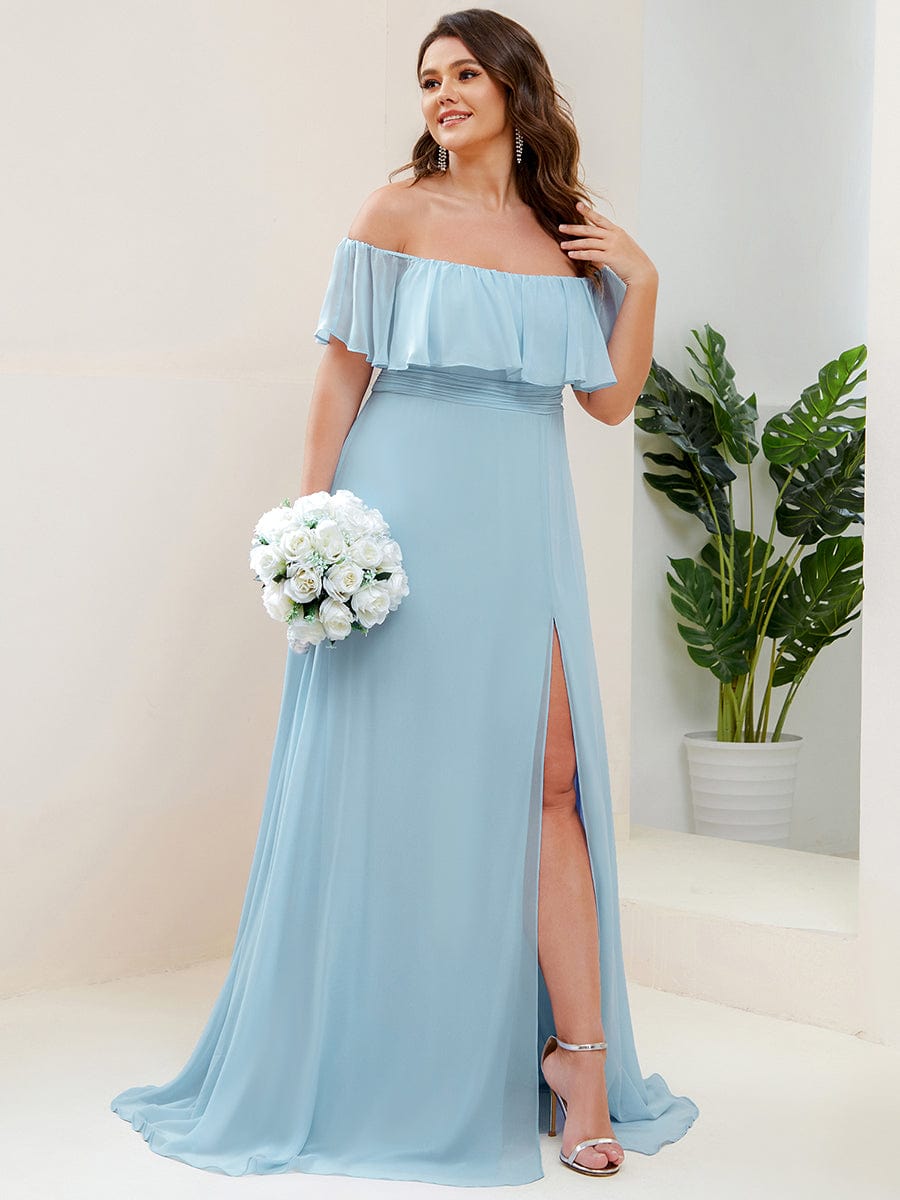 Elegant Plus Size Off-Shoulder Bridesmaid Dress with Thigh-High Split
