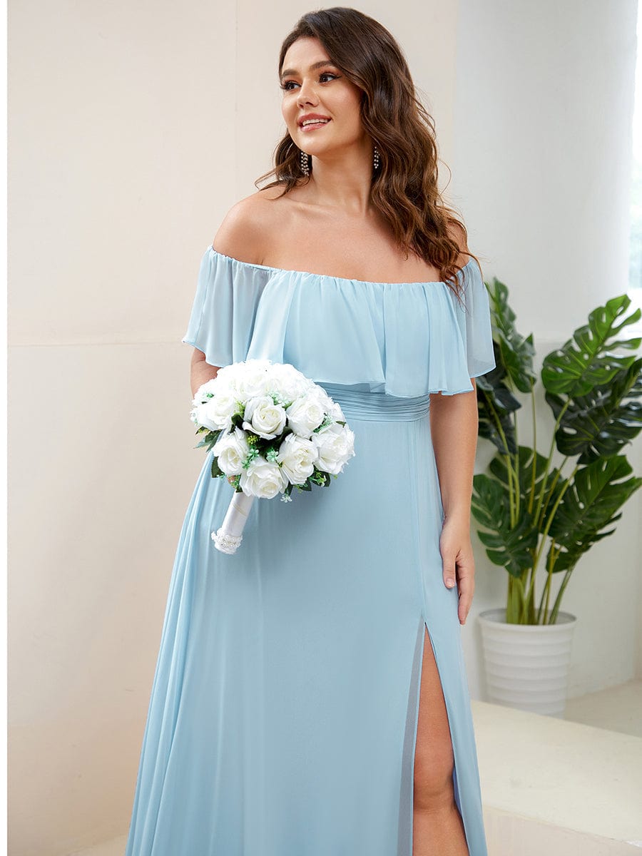 Elegant Plus Size Off-Shoulder Bridesmaid Dress with Thigh-High Split