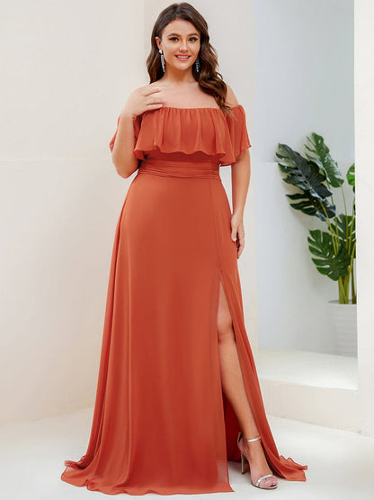 Elegant Plus Size Off-Shoulder Bridesmaid Dress with Thigh-High Split
