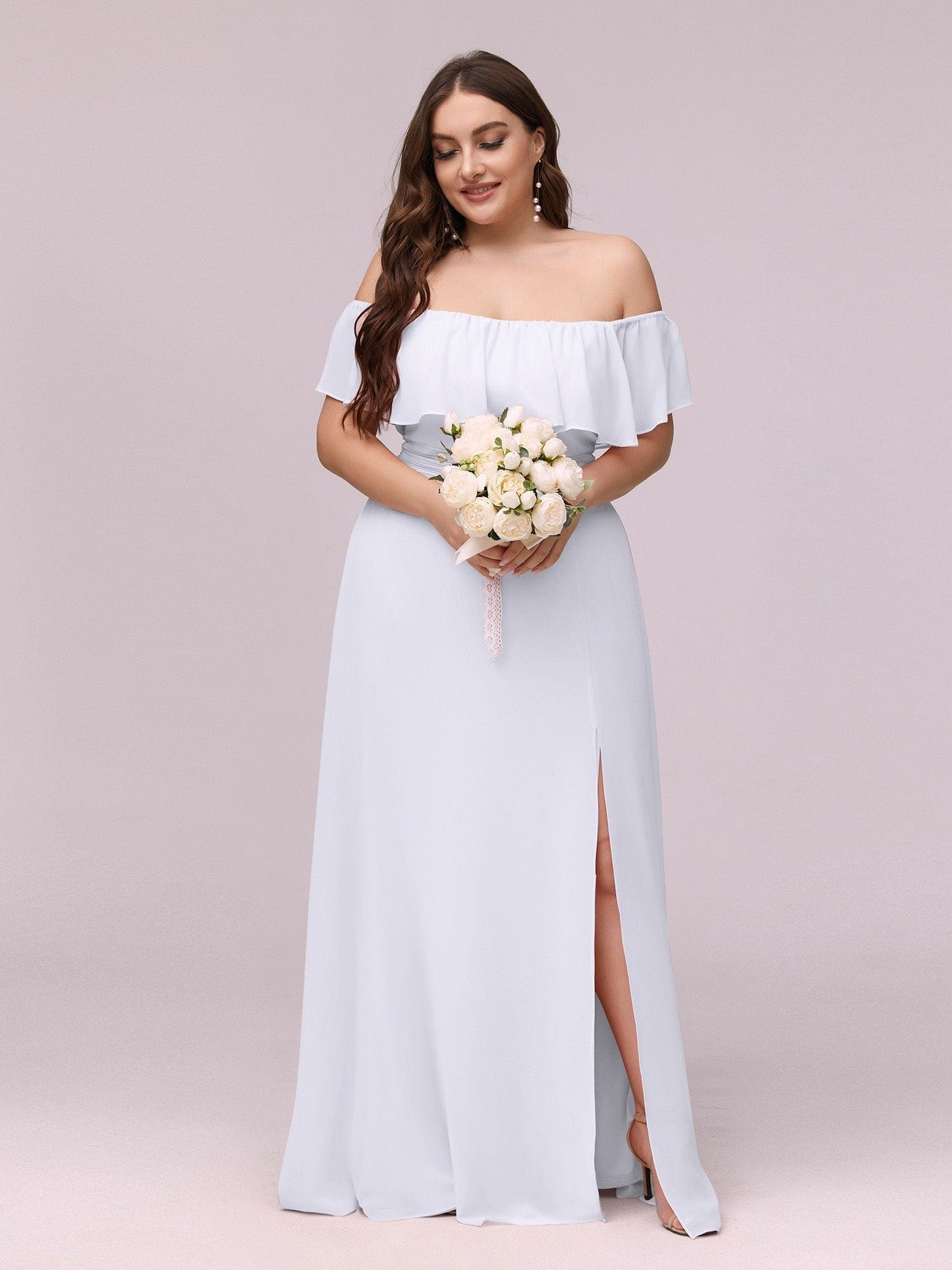Elegant Plus Size Off-Shoulder Bridesmaid Dress with Thigh-High Split