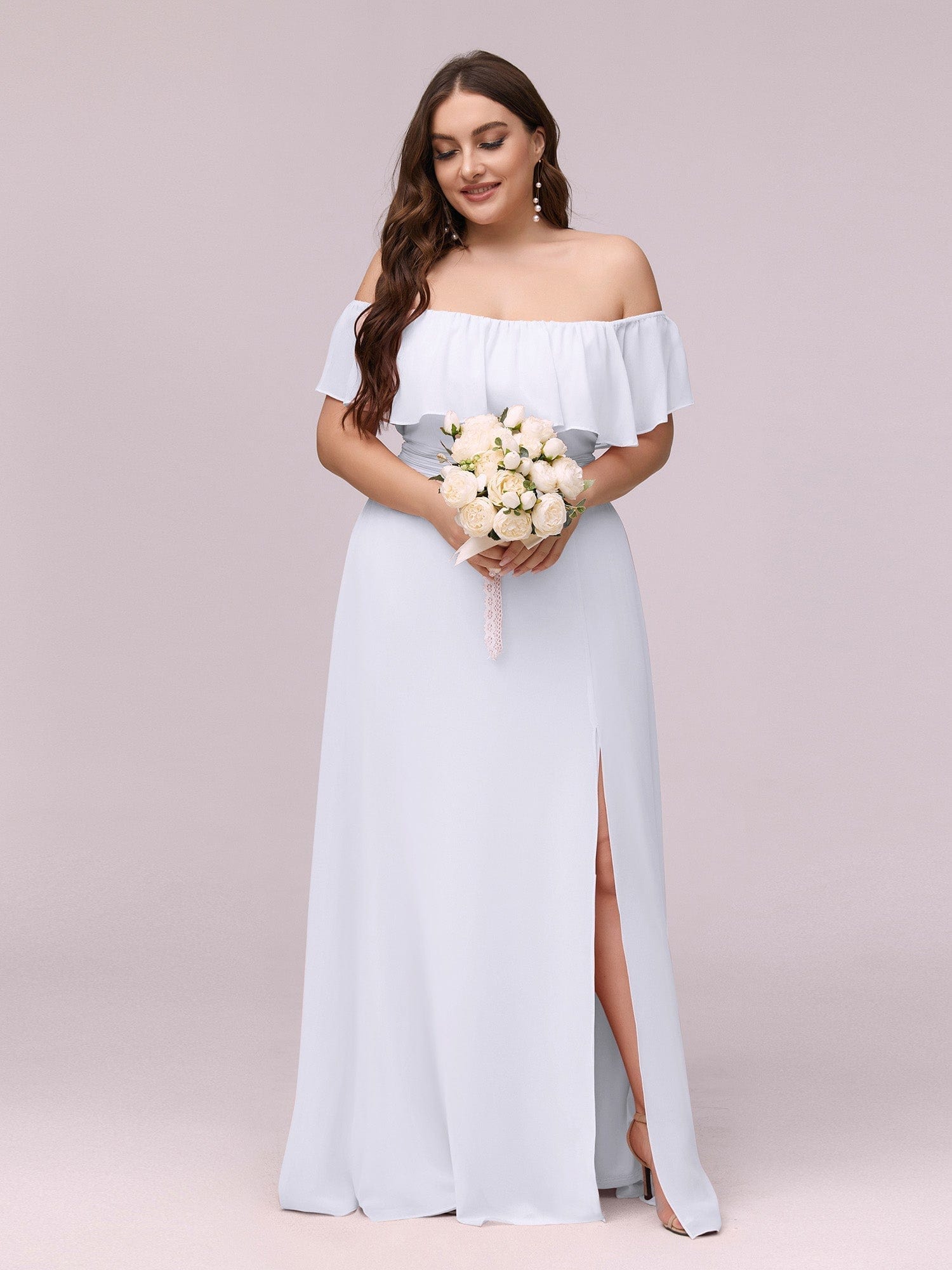 Elegant Plus Size Off-Shoulder Bridesmaid Dress with Thigh-High Split