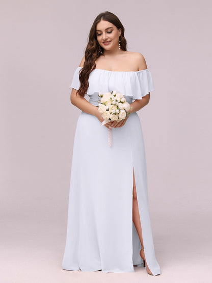 Elegant Plus Size Off-Shoulder Bridesmaid Dress with Thigh-High Split