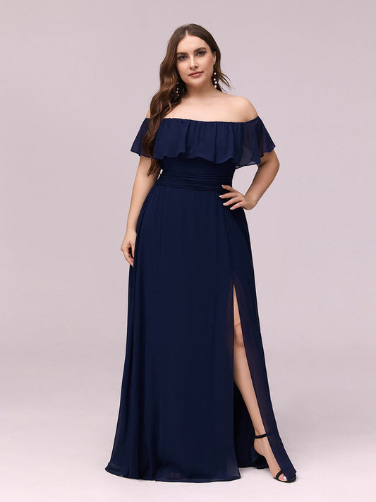 Elegant Plus Size Off-Shoulder Bridesmaid Dress with Thigh-High Split