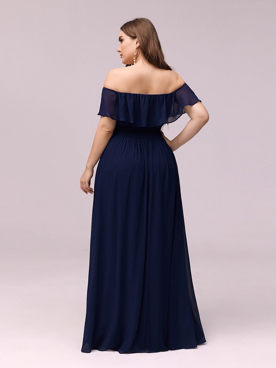 Elegant Plus Size Off-Shoulder Bridesmaid Dress with Thigh-High Split