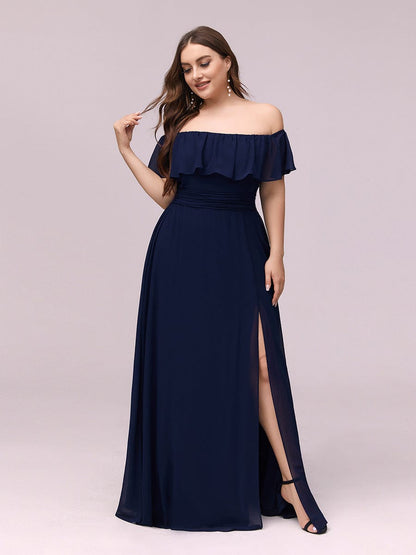 Elegant Plus Size Off-Shoulder Bridesmaid Dress with Thigh-High Split