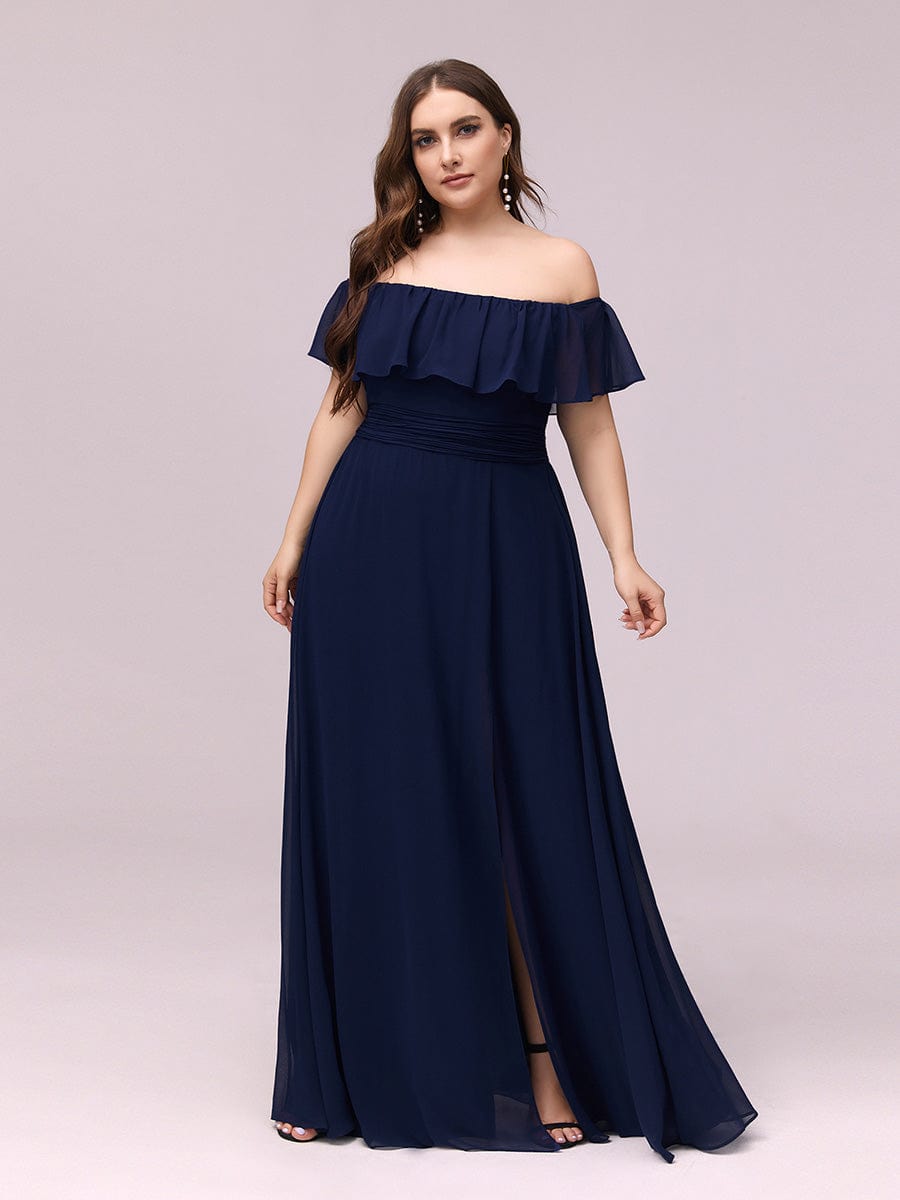 Elegant Plus Size Off-Shoulder Bridesmaid Dress with Thigh-High Split